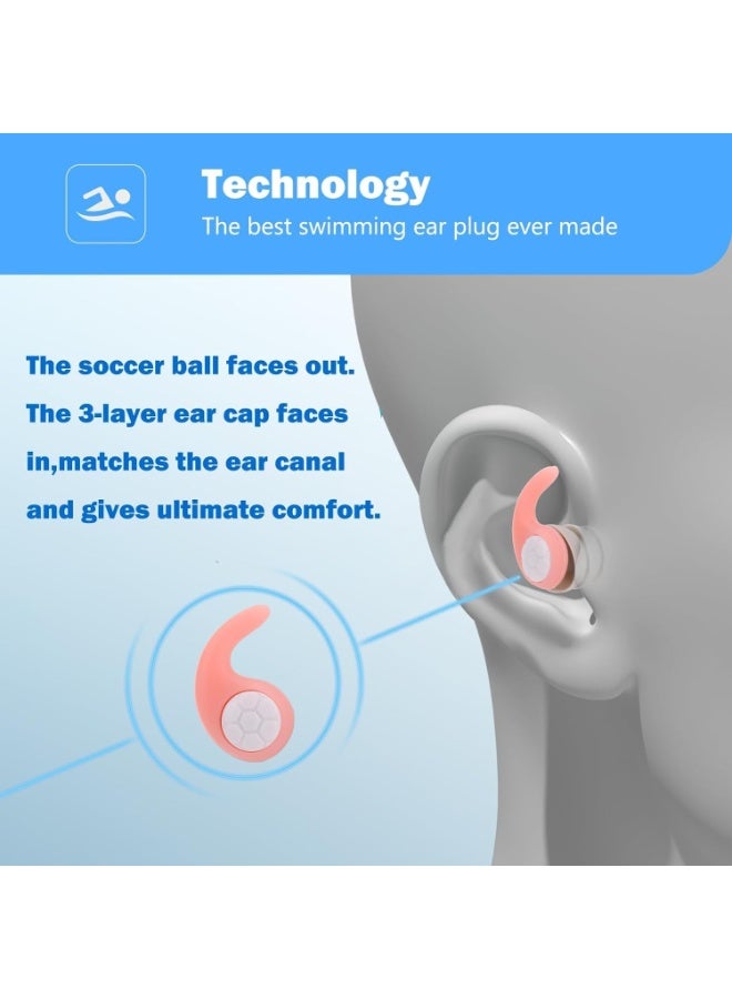 سدادات أذن للسباحة للأطفال – 3 أزواج من سدادات الأذن المصنوعة من السيليكون المقاوم للماء مع عزل للضوضاء، مثالية للاستحمام، ركوب الأمواج، السباحة، الغوص والرياضات المائية الأخرى (أزرق سماوي، برتقالي، وردي – مناسبة للأطفال من 5 إلى 12 سنة) - Image 2